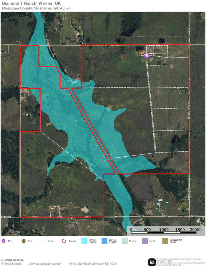 Flood plain map of Diamond T Ranch, Warner, OK