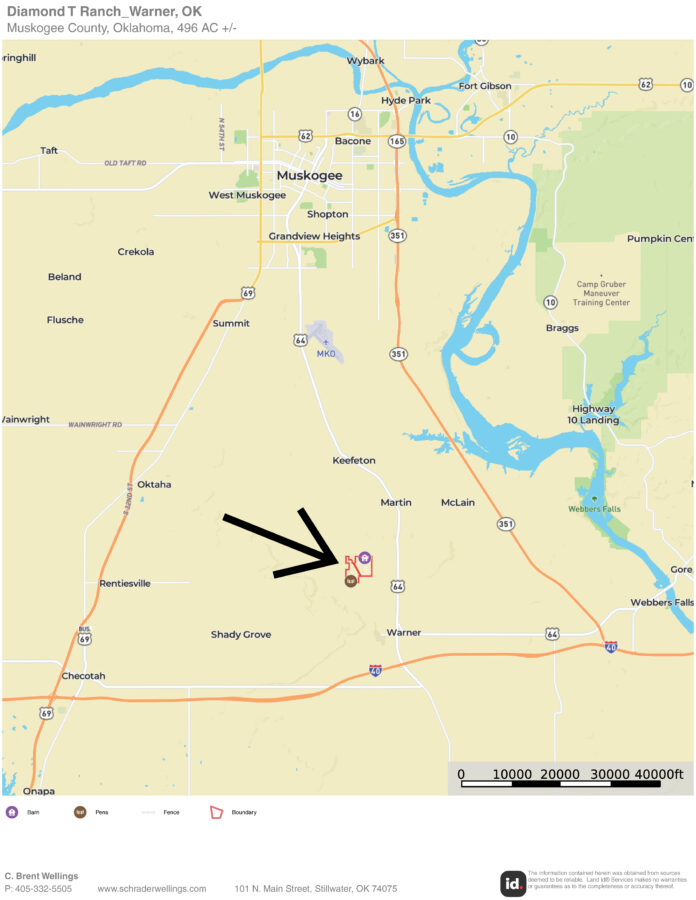 Location Map of Diamond T Ranch in Warner, Oklahoma