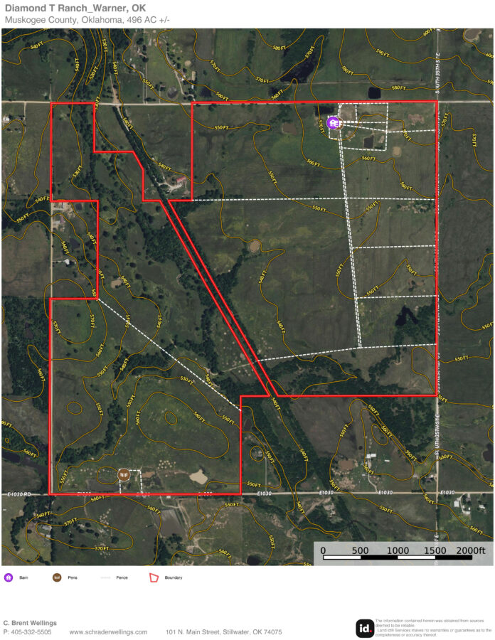 Topographic map of Diamond T Ranch, Warner, Oklahoma