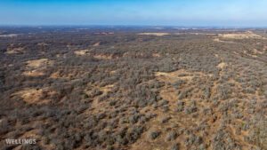 Aerial image of oak flats and native grassland at The Floyd Ranch in Garvin County OK