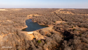 Aerial image of oak flats and native grassland at The Floyd Ranch in Garvin County OK