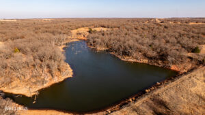 Aerial image of oak flats and native grassland at The Floyd Ranch in Garvin County OK