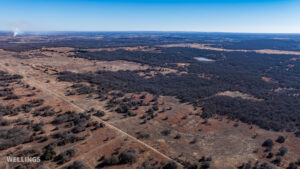 Aerial image of oak flats and native grassland at The Floyd Ranch in Garvin County OK