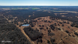 Aerial image of oak flats and native grassland at The Floyd Ranch in Garvin County OK