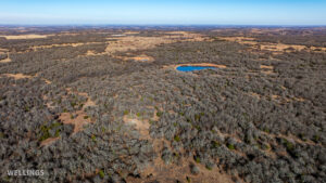Aerial image of oak flats and native grassland at The Floyd Ranch in Garvin County OK