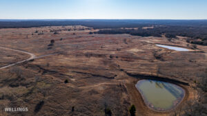 Aerial photo showing ponds and surface water across the ranch in Central Oklahoma
