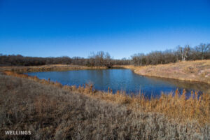 Stocked pond shoreline with wildlife habitat at The Floyd Ranch, OK