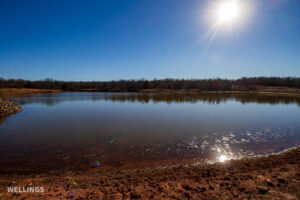 Stocked pond shoreline with wildlife habitat at The Floyd Ranch, OK